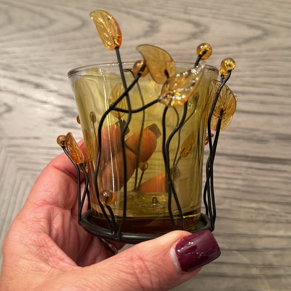 VINTAGE PARTYLITE BROWN LEAF TEALIGHT AND CANDLE HOLDER - Picture 4 of 4